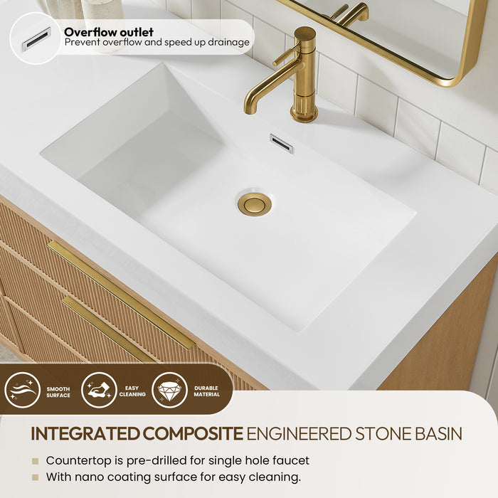 60 Inch Orenda Single Sink Bathroom Vanity – Ash Grey Wood Cabinet with Integrated White Stone Top