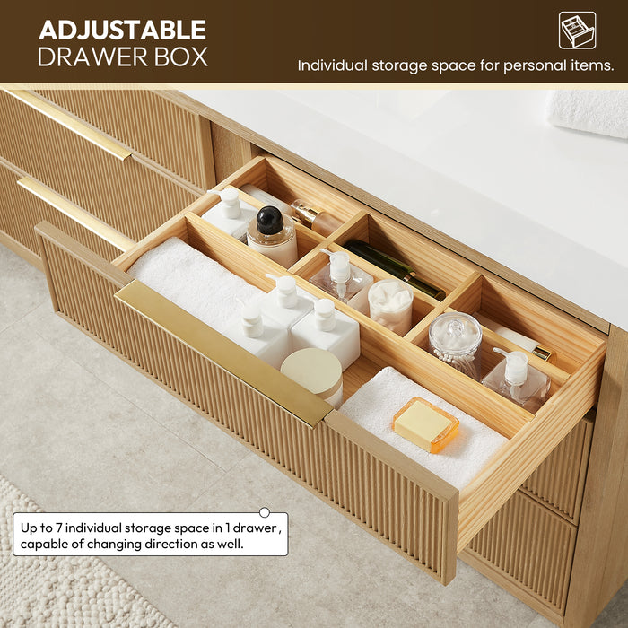 60 Inch Orenda Single Sink Bathroom Vanity – Ash Grey Wood Cabinet with Integrated White Stone Top