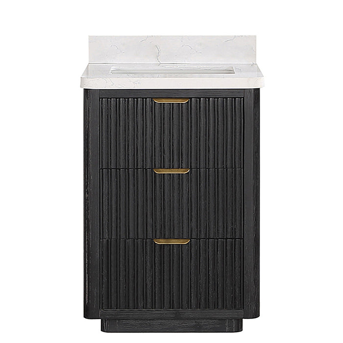 24-Inch Bloom Freestanding Bathroom Vanity – Compact Black Fir Wood withLightning White Countertop