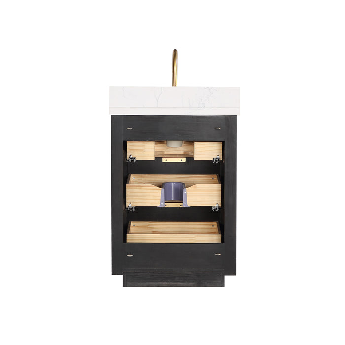 24 Inch Boheme Freestanding Vanity Set – Black Fir Cabinet with White Composite Counter & Mirror Included