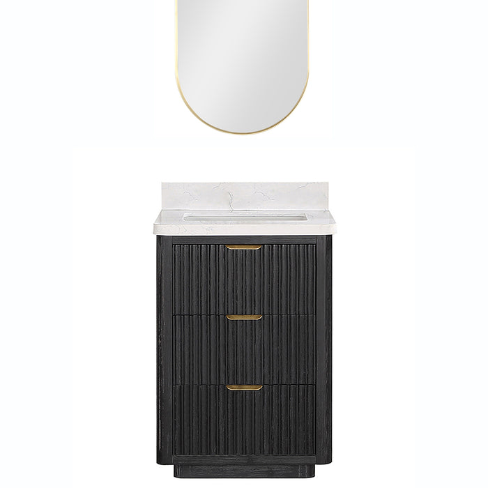 24 Inch Boheme Freestanding Vanity Set – Black Fir Cabinet with White Composite Counter & Mirror Included