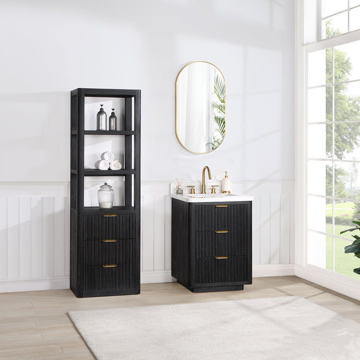 24 Inch Boheme Freestanding Vanity Set – Black Fir Cabinet with White Composite Counter & Mirror Included