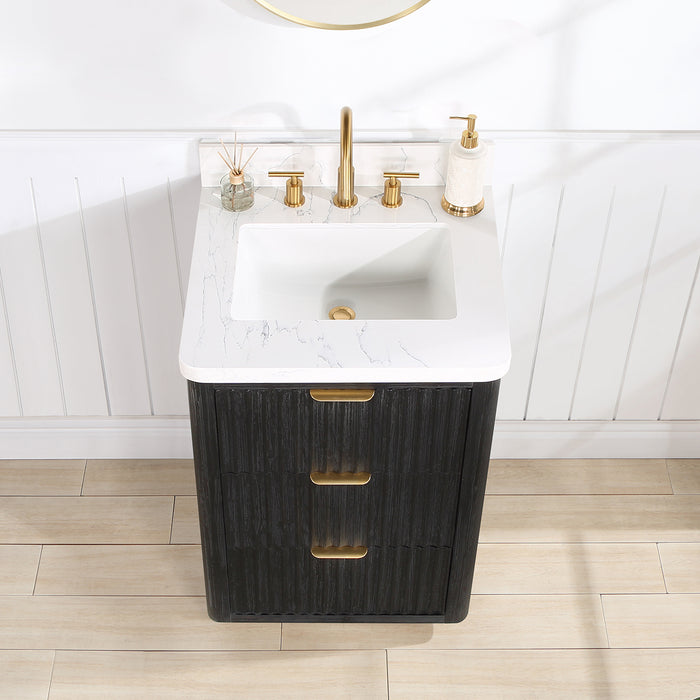 24 Inch Boheme Freestanding Vanity Set – Black Fir Cabinet with White Composite Counter & Mirror Included
