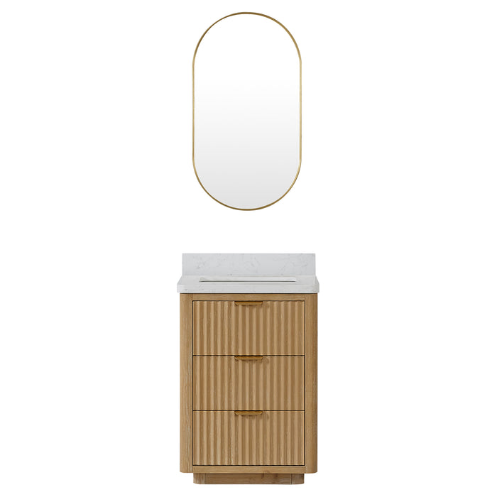 24 Inch Brio Single Sink Vanity – Washed Ash Grey Frame with Lightning White Countertop & Mirror Included