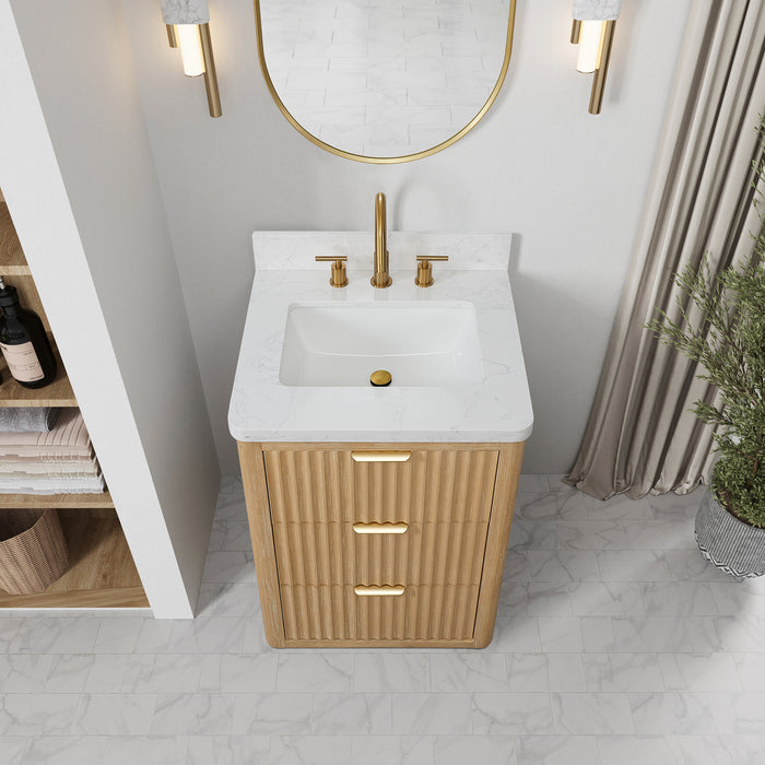 24 Inch Brio Single Sink Vanity – Washed Ash Grey Frame with Lightning White Countertop & Mirror Included