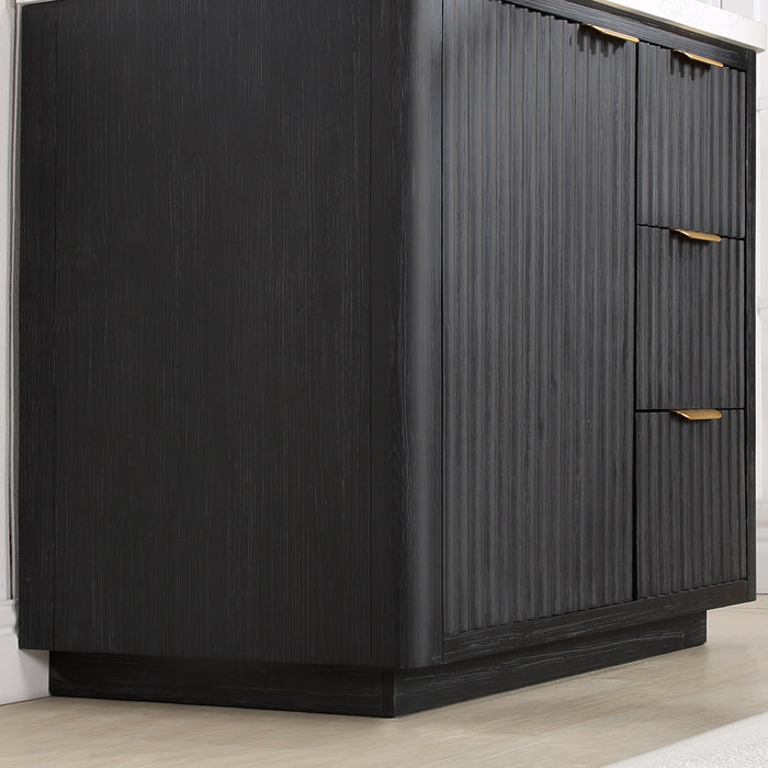 36 Inch Clove Black Fir Wood Bathroom Vanity Freestanding Lightning White Top