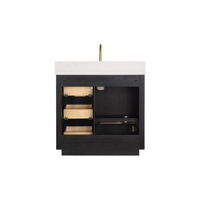 36 Inch Clove Black Fir Wood Bathroom Vanity Freestanding Lightning White Top