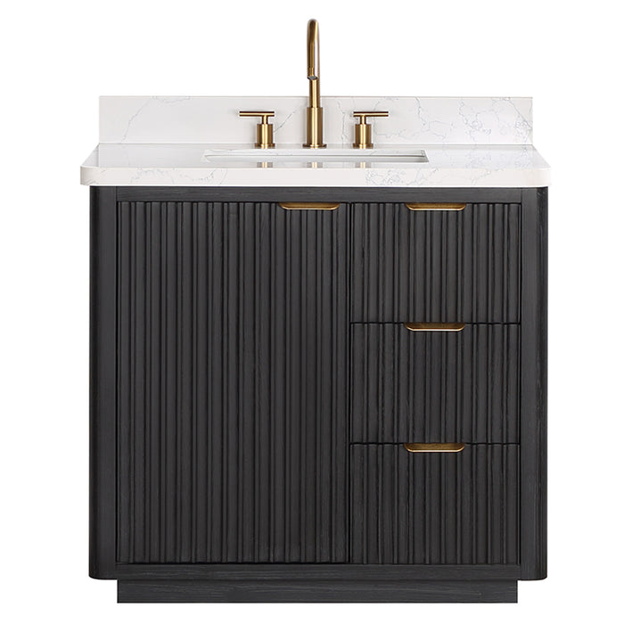 36 Inch Clove Black Fir Wood Bathroom Vanity Freestanding Lightning White Top