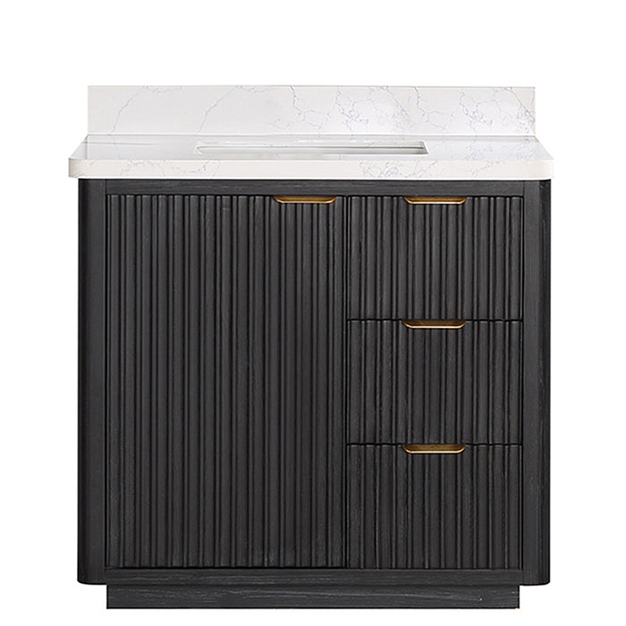 36 Inch Clove Black Fir Wood Bathroom Vanity Freestanding Lightning White Top