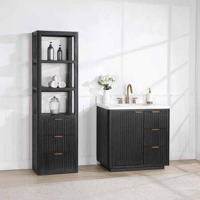 36 Inch Clove Black Fir Wood Bathroom Vanity Freestanding Lightning White Top