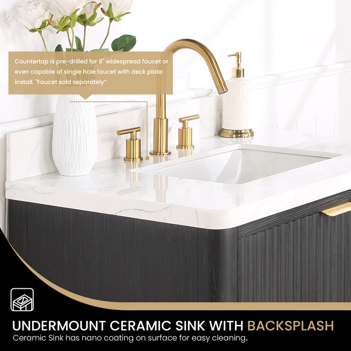 36 Inch Clove Black Fir Wood Bathroom Vanity Freestanding Lightning White Top