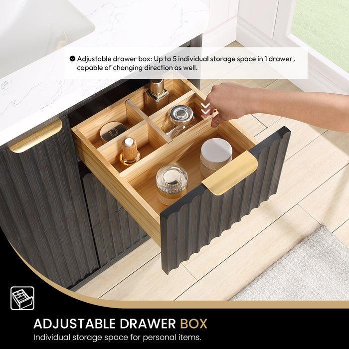 36 Inch Clove Black Fir Wood Bathroom Vanity Freestanding Lightning White Top