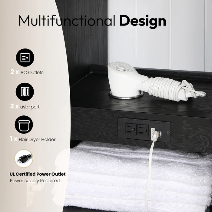 36-Inch Birch Black Fir Wood Freestanding Bathroom Vanity Set with Lightning White Top & Framed Mirror