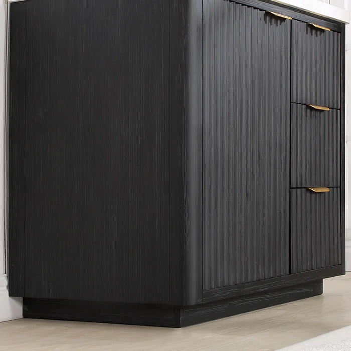 36-Inch Birch Black Fir Wood Freestanding Bathroom Vanity Set with Lightning White Top & Framed Mirror