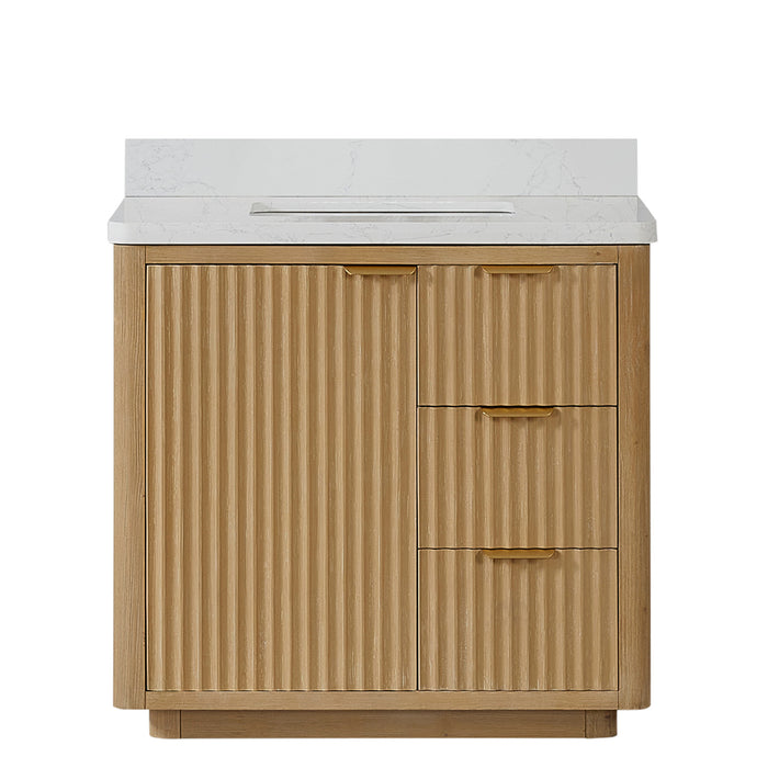 Cádiz 36in. Free-standing Single Bathroom Vanity in Washed Ash Grey with Composite top in Lightning White
