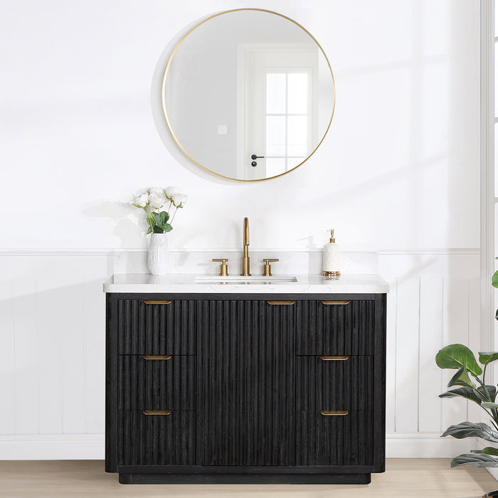 Cádiz 48in. Free-standing Single Bathroom Vanity in Fir Wood Black with Composite top in Lightning White and Mirror