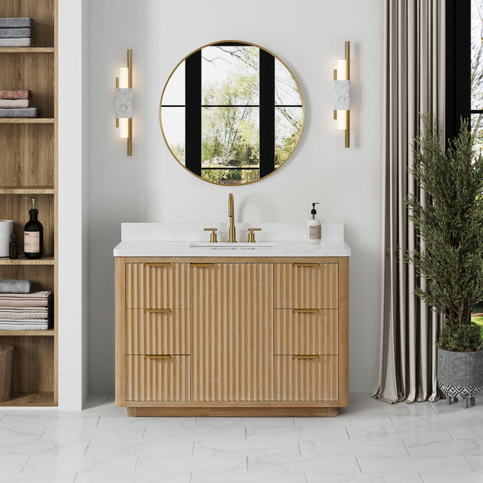 48-Inch Dawn Freestanding Vanity Set – Ash Grey Cabinet with Lightning White Composite Counter & Mirror