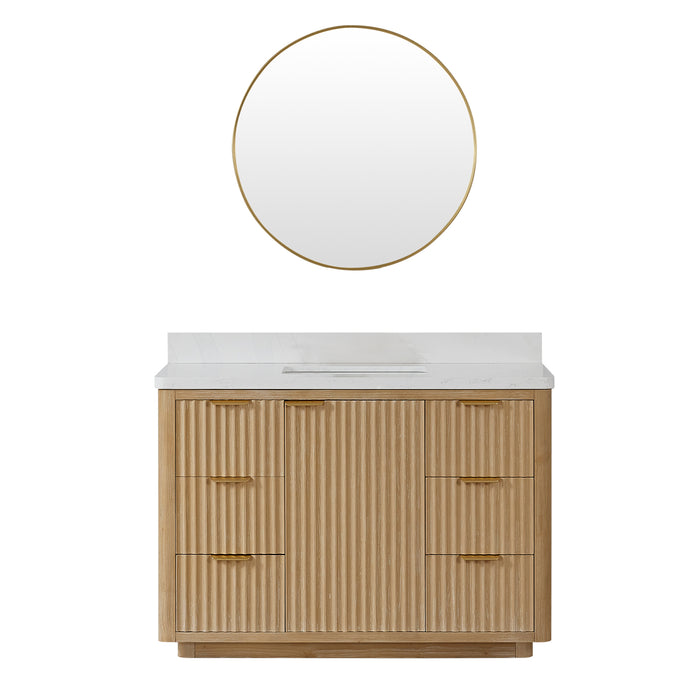 48-Inch Dawn Freestanding Vanity Set – Ash Grey Cabinet with Lightning White Composite Counter & Mirror