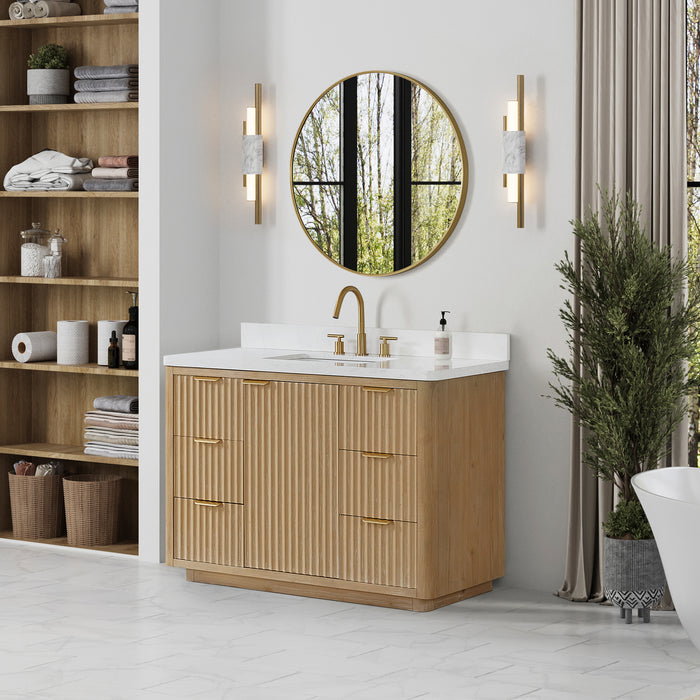 48-Inch Dawn Freestanding Vanity Set – Ash Grey Cabinet with Lightning White Composite Counter & Mirror
