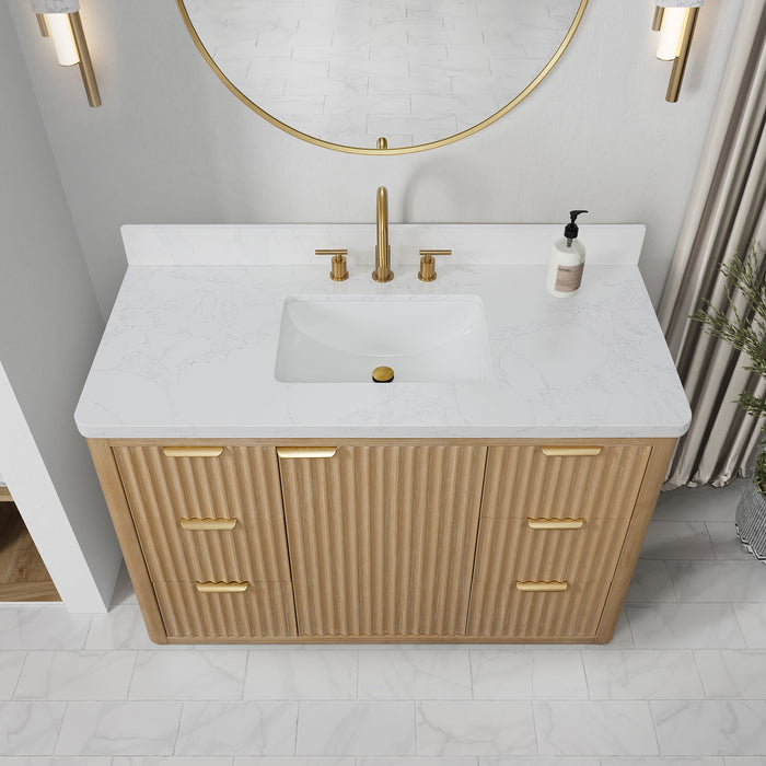 48-Inch Dawn Freestanding Vanity Set – Ash Grey Cabinet with Lightning White Composite Counter & Mirror