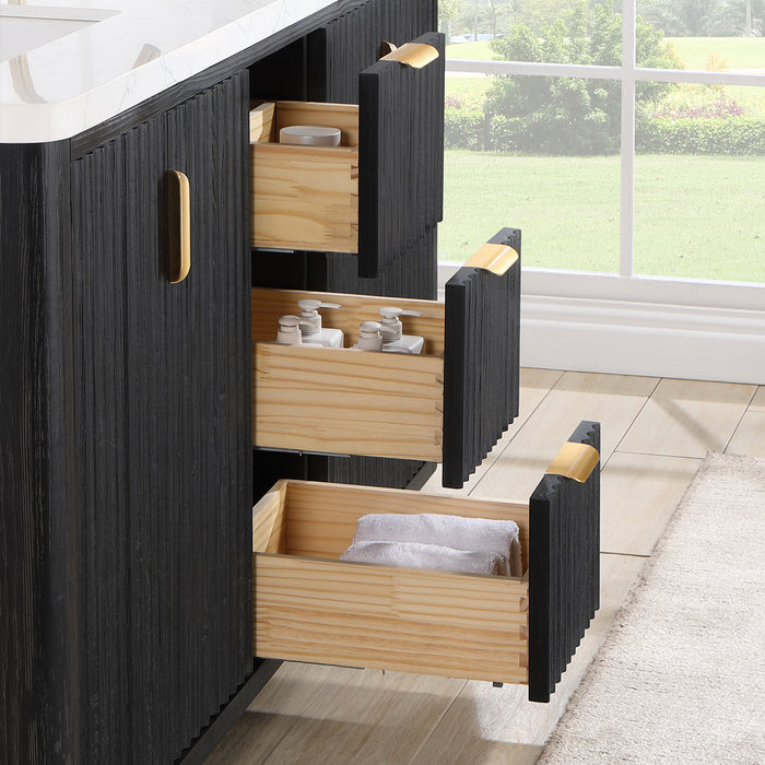 60-Inch Dune Bathroom Vanity – Black Fir Finish with Dual Sink & White Composite Countertop