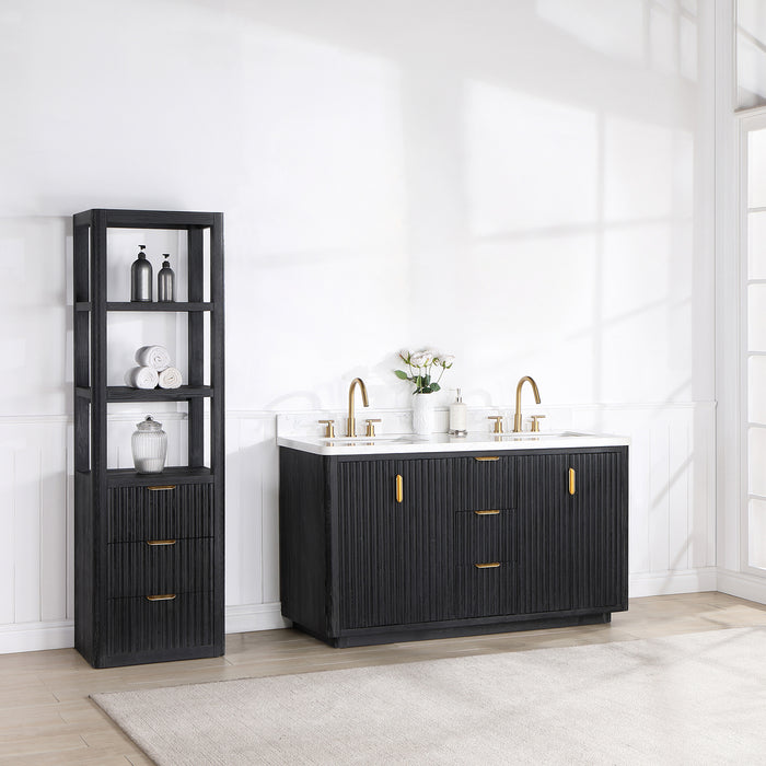 60-Inch Dune Bathroom Vanity – Black Fir Finish with Dual Sink & White Composite Countertop