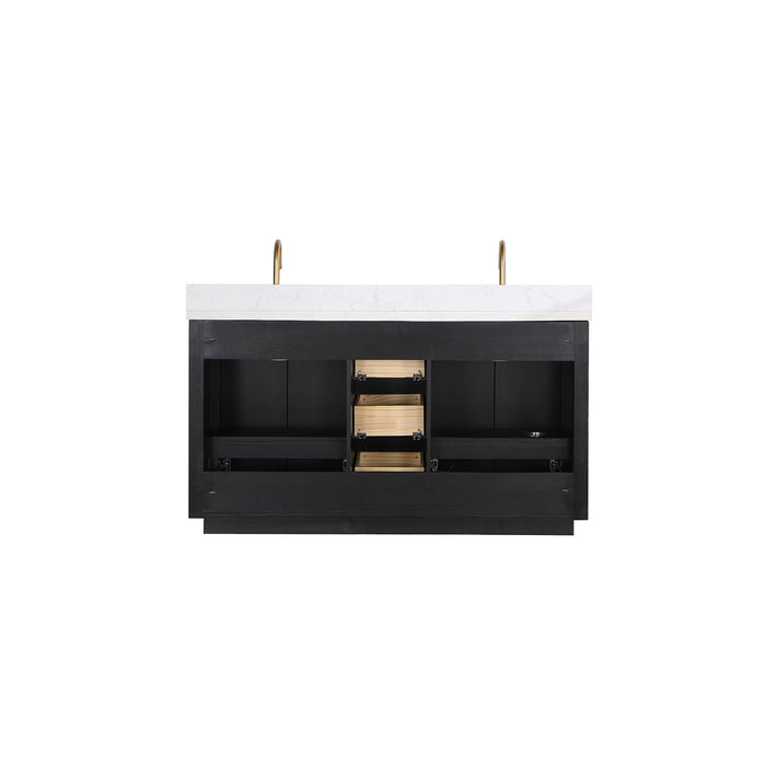 60-Inch Dune Bathroom Vanity – Black Fir Finish with Dual Sink & White Composite Countertop