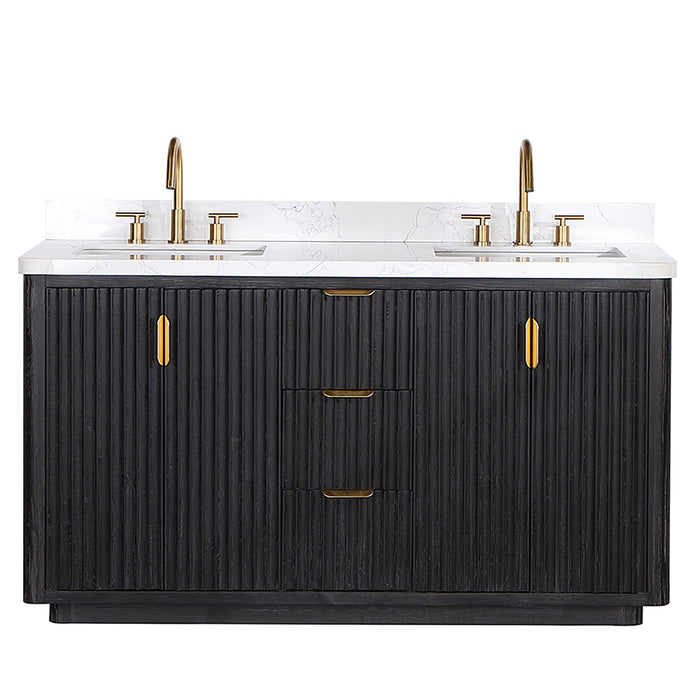 60-Inch Dune Bathroom Vanity – Black Fir Finish with Dual Sink & White Composite Countertop