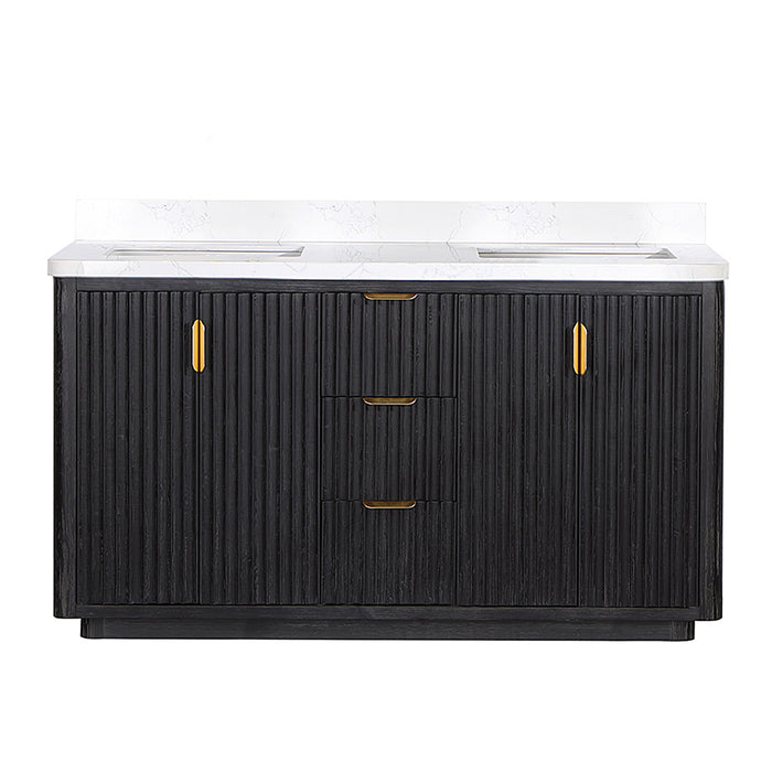 60-Inch Dune Bathroom Vanity – Black Fir Finish with Dual Sink & White Composite Countertop