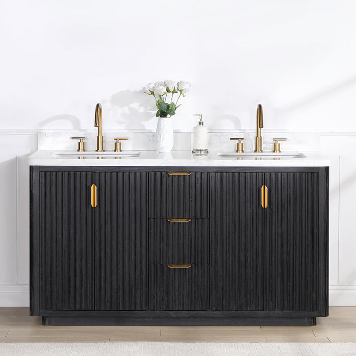 60-Inch Dune Bathroom Vanity – Black Fir Finish with Dual Sink & White Composite Countertop