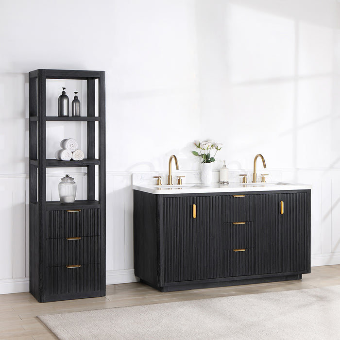 60-Inch Dune Bathroom Vanity – Black Fir Finish with Dual Sink & White Composite Countertop