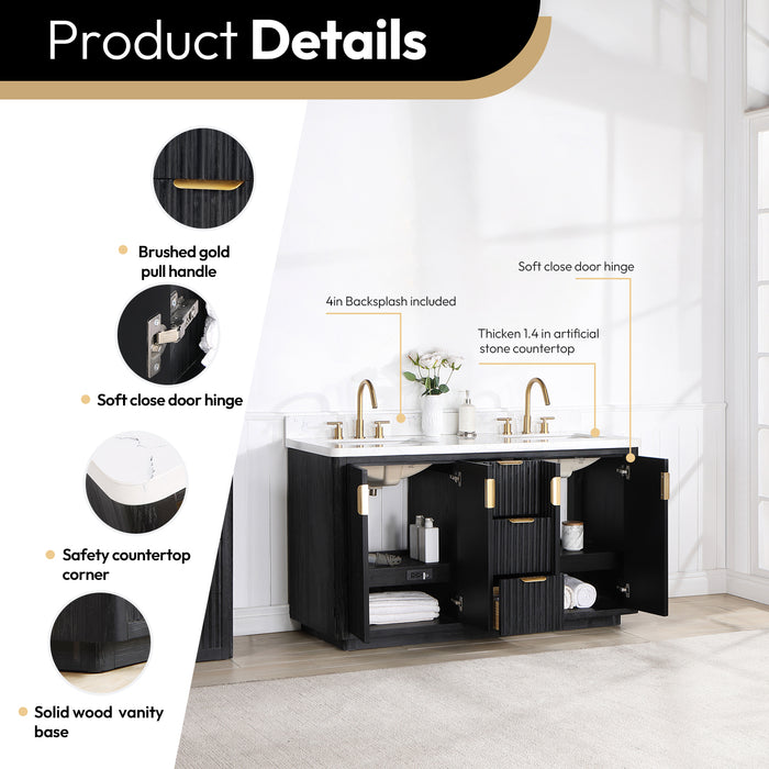 60-Inch Dune Bathroom Vanity – Black Fir Finish with Dual Sink & White Composite Countertop
