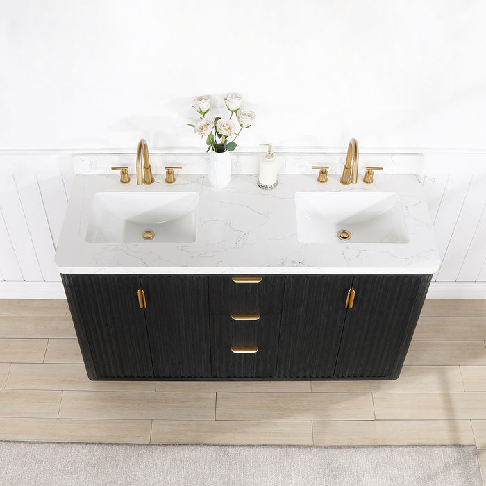 60-Inch Dune Bathroom Vanity – Black Fir Finish with Dual Sink & White Composite Countertop