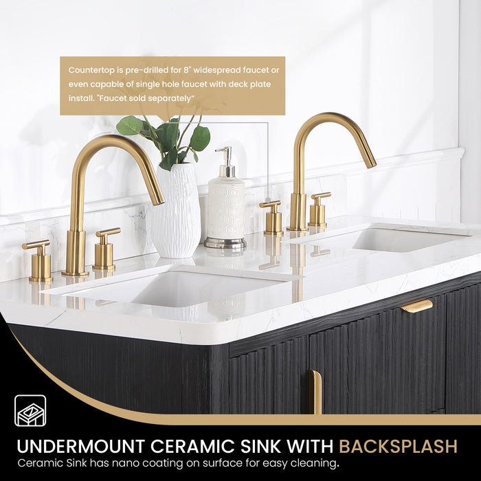 60-Inch Dune Bathroom Vanity – Black Fir Finish with Dual Sink & White Composite Countertop