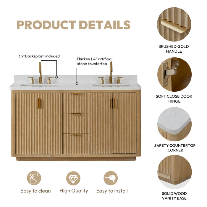 60-Inch Cascade Double Vanity – Washed Ash Grey Cabinet with Lightning White Composite Top