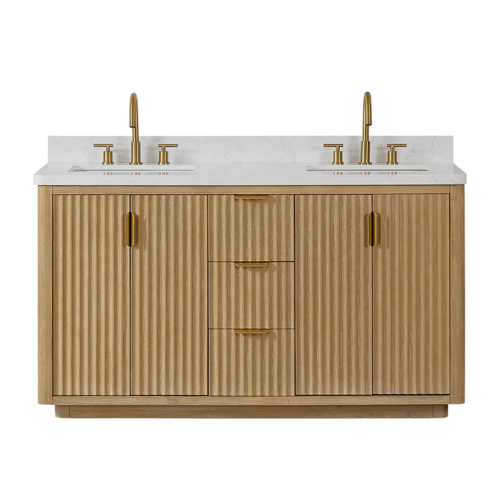 60-Inch Cascade Double Vanity – Washed Ash Grey Cabinet with Lightning White Composite Top