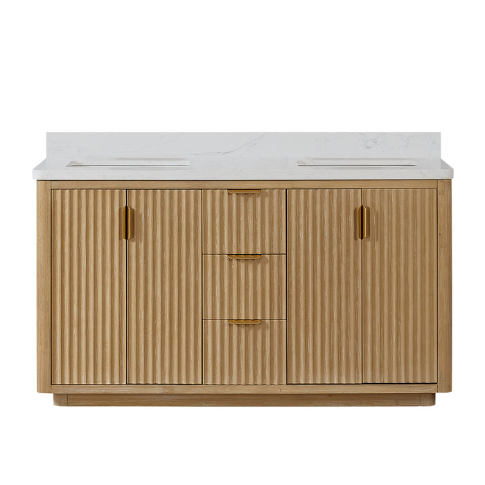 60-Inch Cascade Double Vanity – Washed Ash Grey Cabinet with Lightning White Composite Top