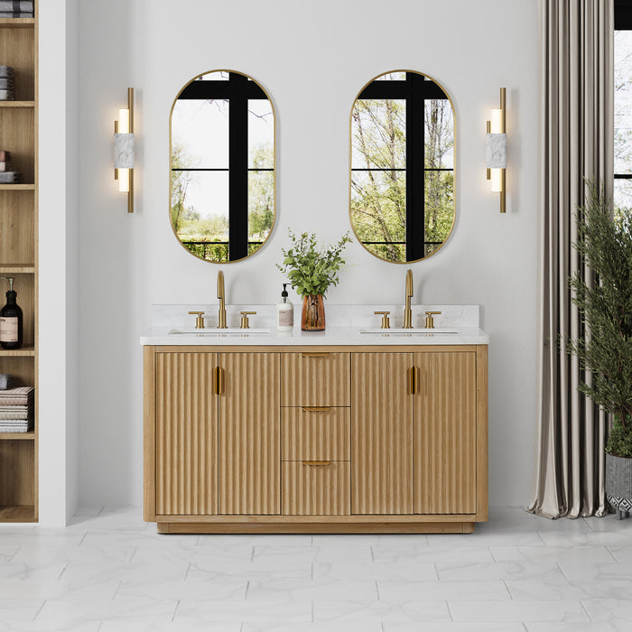 60-Inch Celeste Double Vanity – Grey Finish with Lightning White Top & Dual Sink with Matching Mirror
