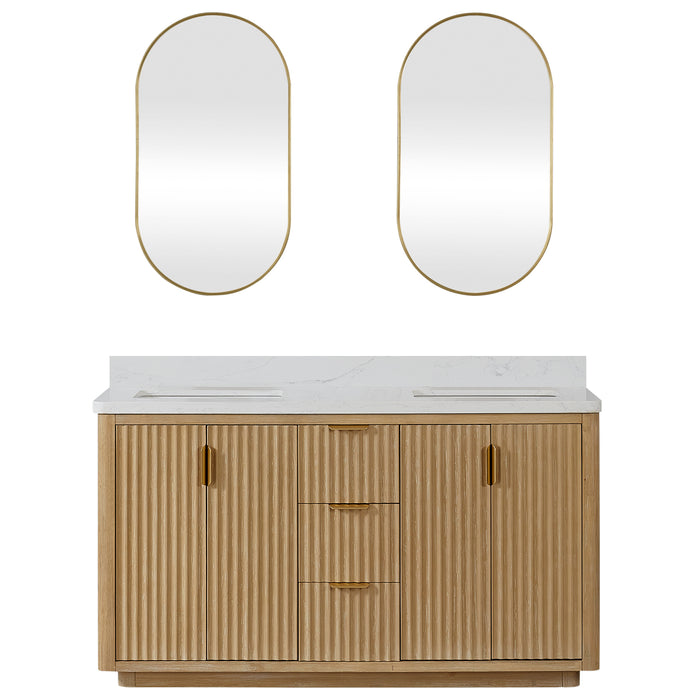 60-Inch Celeste Double Vanity – Grey Finish with Lightning White Top & Dual Sink with Matching Mirror