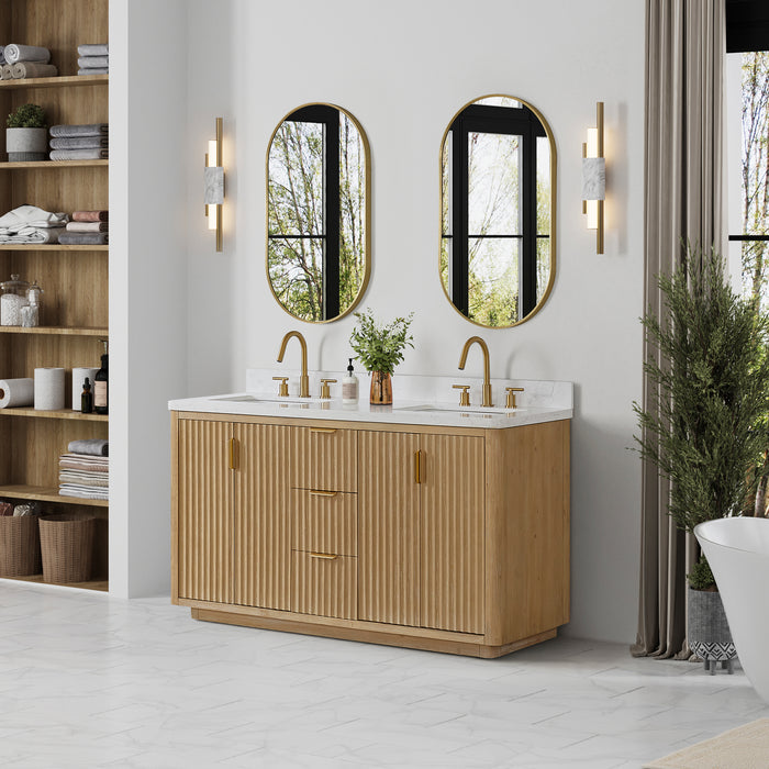60-Inch Celeste Double Vanity – Grey Finish with Lightning White Top & Dual Sink with Matching Mirror