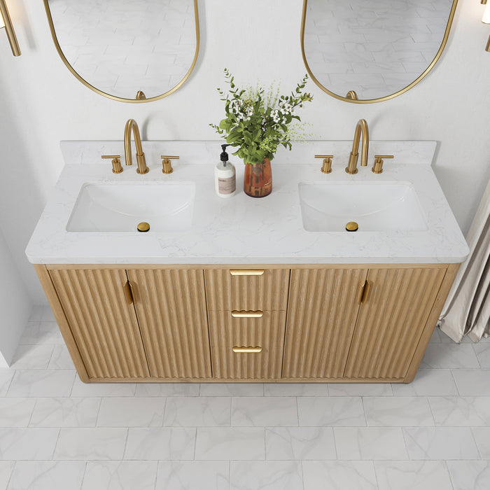 60-Inch Celeste Double Vanity – Grey Finish with Lightning White Top & Dual Sink with Matching Mirror