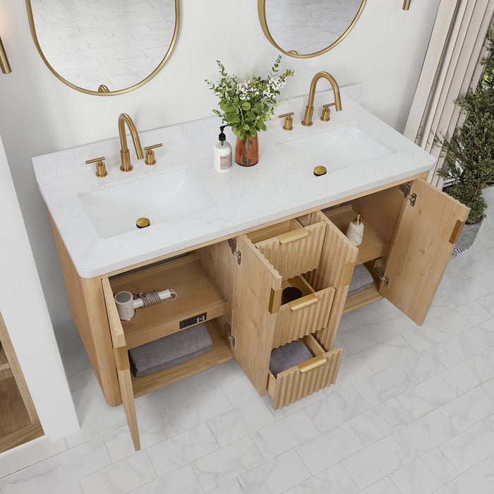 60-Inch Celeste Double Vanity – Grey Finish with Lightning White Top & Dual Sink with Matching Mirror