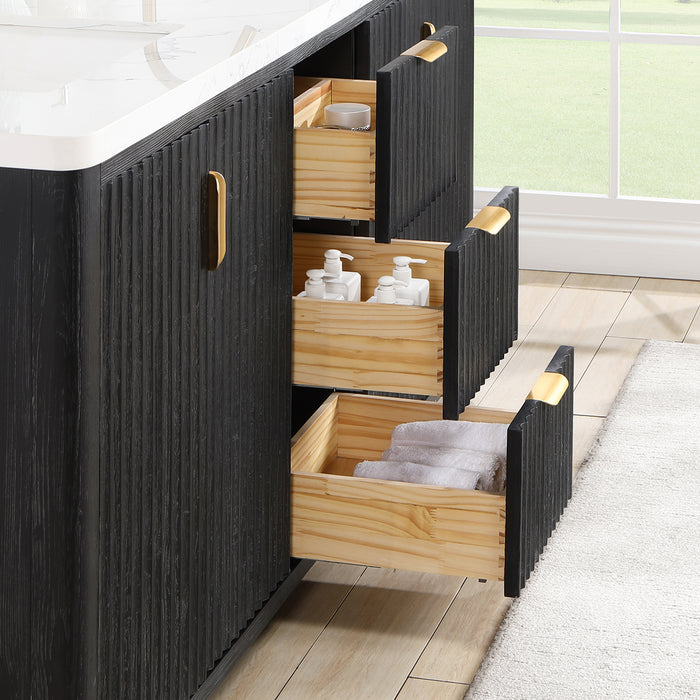 72-Inch Eden Double Sink Vanity – Freestanding Black Wood Cabinet with Lightning White Stone Top