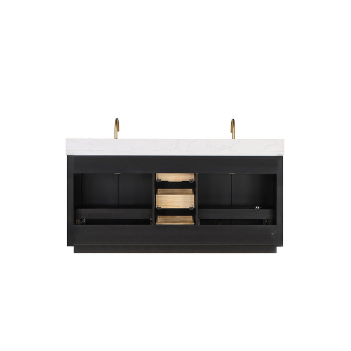72-Inch Eden Double Sink Vanity – Freestanding Black Wood Cabinet with Lightning White Stone Top