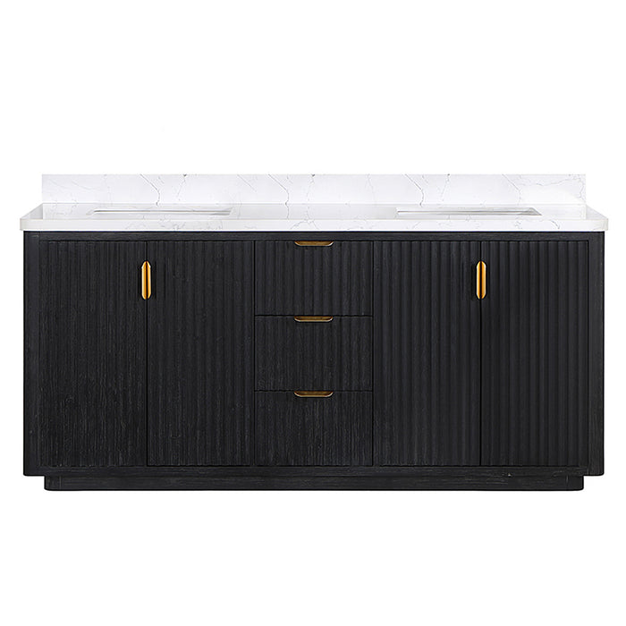 72-Inch Eden Double Sink Vanity – Freestanding Black Wood Cabinet with Lightning White Stone Top