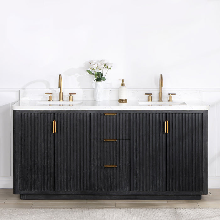 72-Inch Eden Double Sink Vanity – Freestanding Black Wood Cabinet with Lightning White Stone Top