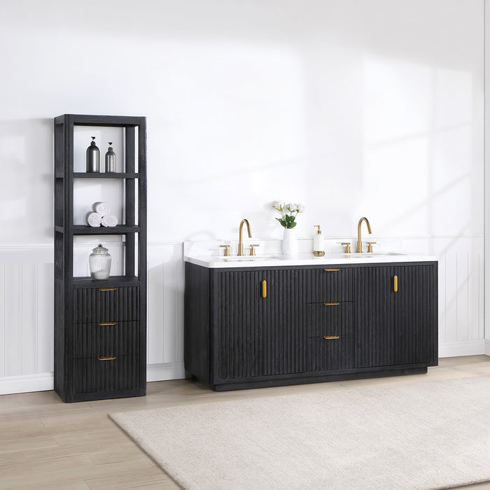72-Inch Eden Double Sink Vanity – Freestanding Black Wood Cabinet with Lightning White Stone Top