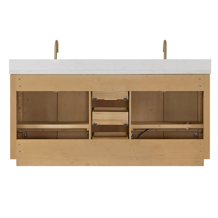 72-Inch Chara Bathroom Vanity – Washed Ash Grey Finish with Dual Sinks & White Composite Countertop