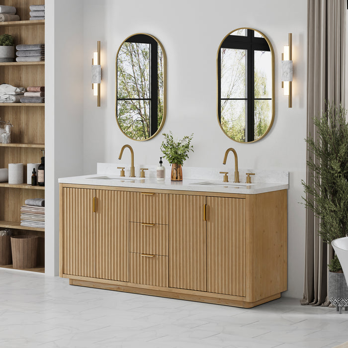 72-Inch Chara Bathroom Vanity – Washed Ash Grey Finish with Dual Sinks & White Composite Countertop