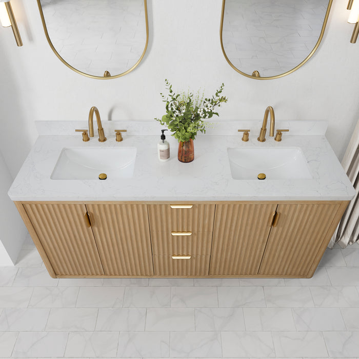 72-Inch Chara Bathroom Vanity – Washed Ash Grey Finish with Dual Sinks & White Composite Countertop